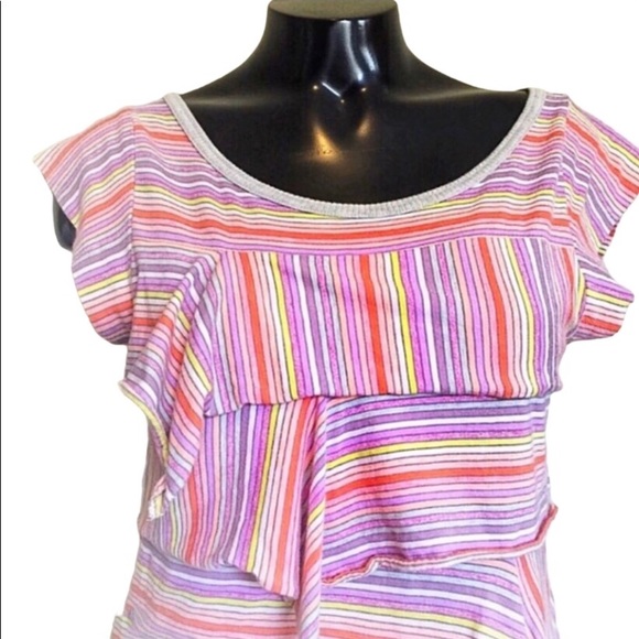 🌈Marc by Marc Jacobs boho asymmetric layers pastel striped short sleeve top XS - Picture 4 of 4